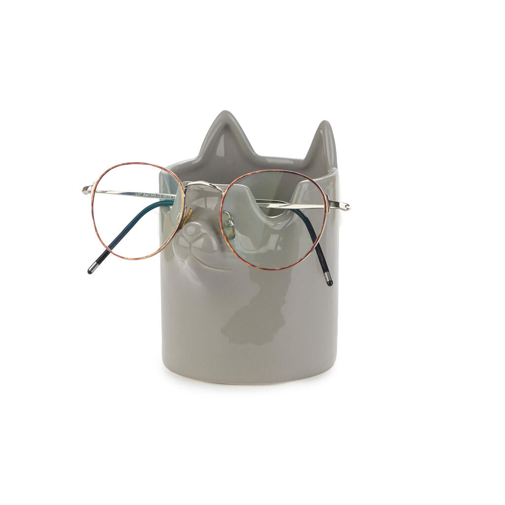 PEN HOLDER GREY NOSY CAT