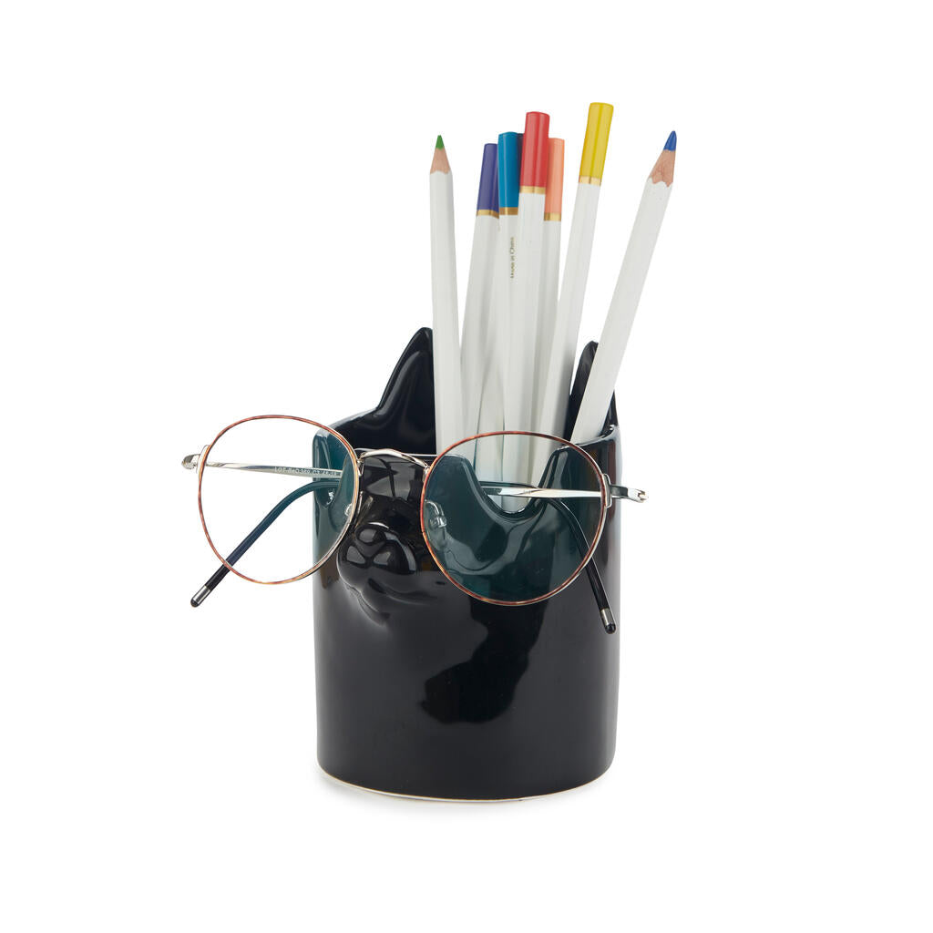 PEN HOLDER BLACK NOSY CAT