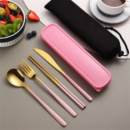 CUTLERY SET PINK PORTABLE