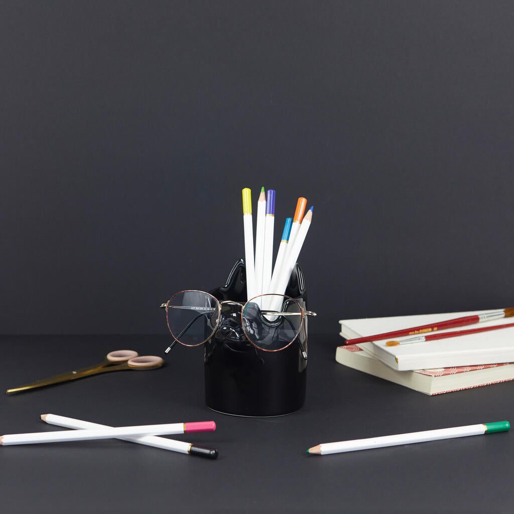 PEN HOLDER BLACK NOSY CAT