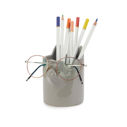 PEN HOLDER GREY NOSY CAT