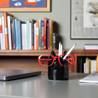 PEN HOLDER BLACK NOSY CAT