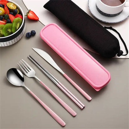 CUTLERY SET PINK PORTABLE