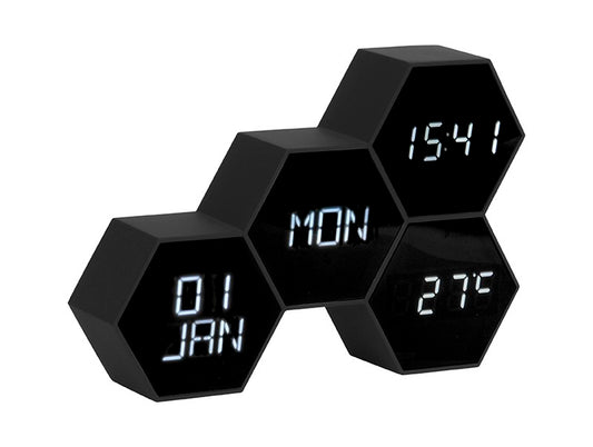 CLOCK BLACK HEXAGON